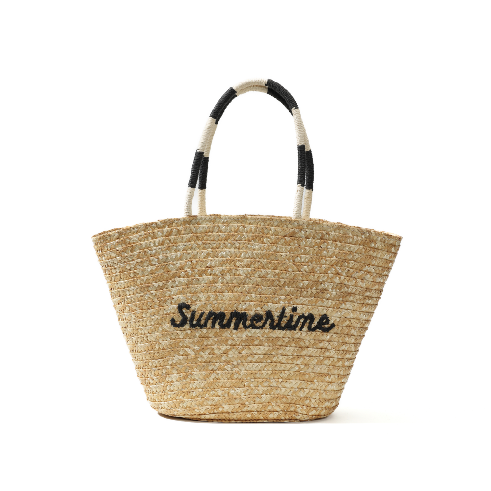 Summertime Embroidered Woven Straw Beach Tote Bag