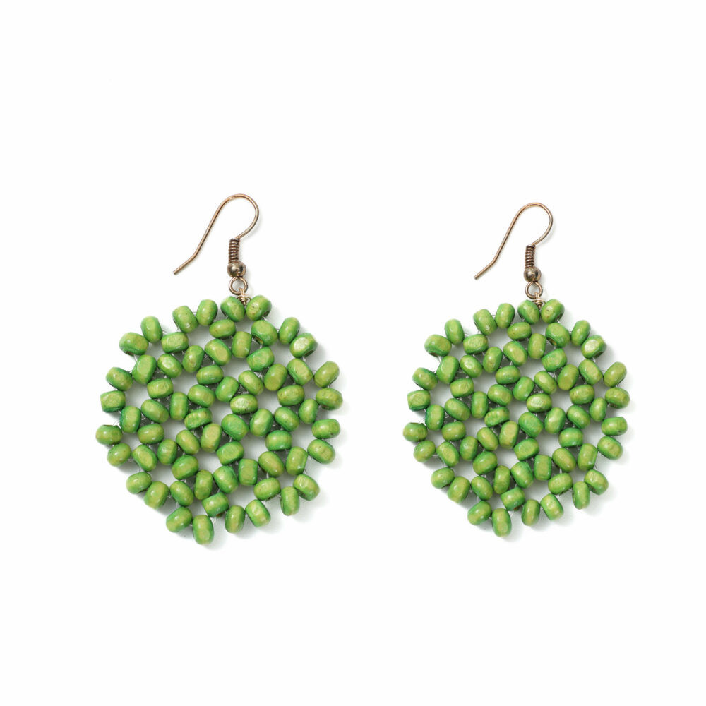 Green Beaded Circle Statement Drop Earrings