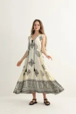Cream Embroidered Maxi Dress with Tassels - Image 2