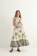 Cream Embroidered Maxi Dress with Tassels - Image 9