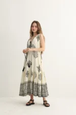 Cream Embroidered Maxi Dress with Tassels - Image 8