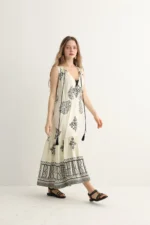 Cream Embroidered Maxi Dress with Tassels - Image 7