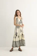 Cream Embroidered Maxi Dress with Tassels - Image 6