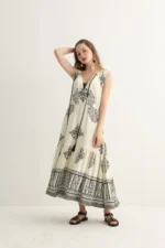 Cream Embroidered Maxi Dress with Tassels - Image 5
