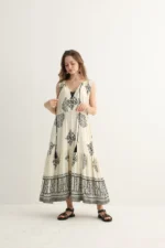 Cream Embroidered Maxi Dress with Tassels - Image 4