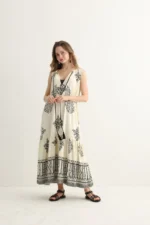 Cream Embroidered Maxi Dress with Tassels - Image 3