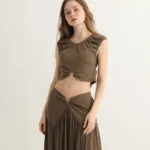 Earthy Brown Maxi Skirt Set with O-Ring Details