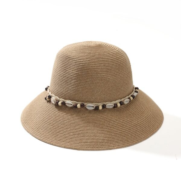 New Vintage Beaded Woven Sun Hat, Women's Summer Outdoor Sunscreen Breathable Fisherman Straw Hat, Versatile Bucket Cloche Travel Vacation Hat.