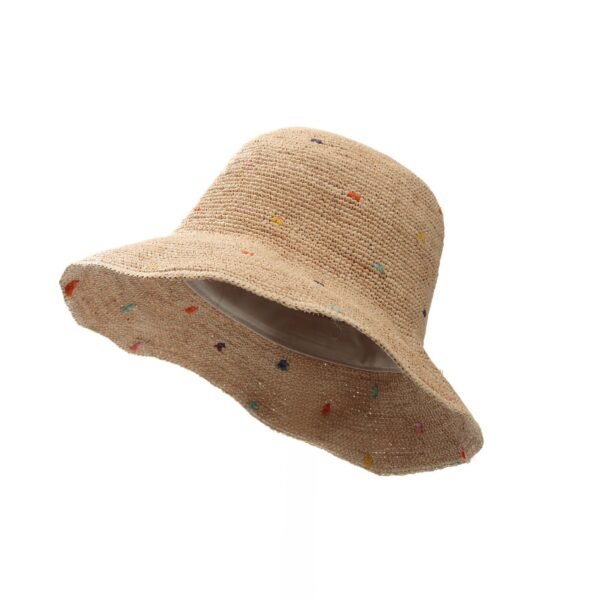 Literary Fresh Colorful Polka Dot Straw Hat, Handwoven Breathable Fisherman Bucket Hat, Island Travel Picnic Photo Prop, Face-Slimming Versatile Fairy Hat.