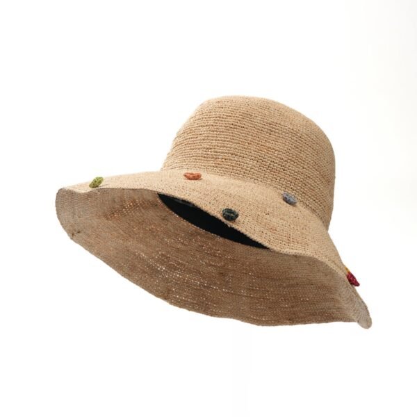 Literary Minimalist Colorful Bead Accent Bucket Hat, Elegant Versatile Face-Slimming Sun Hat, Summer Vacation Travel Gentle Vibe Straw Hat.
