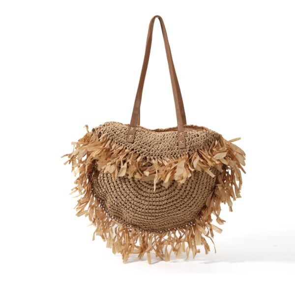 Literary Relaxed Frayed Tassel Straw Bag, Long Strap Shoulder Large Capacity Handmade Bag, Summer Picnic Outing Vacation Versatile, Retro Vacation Tote.
