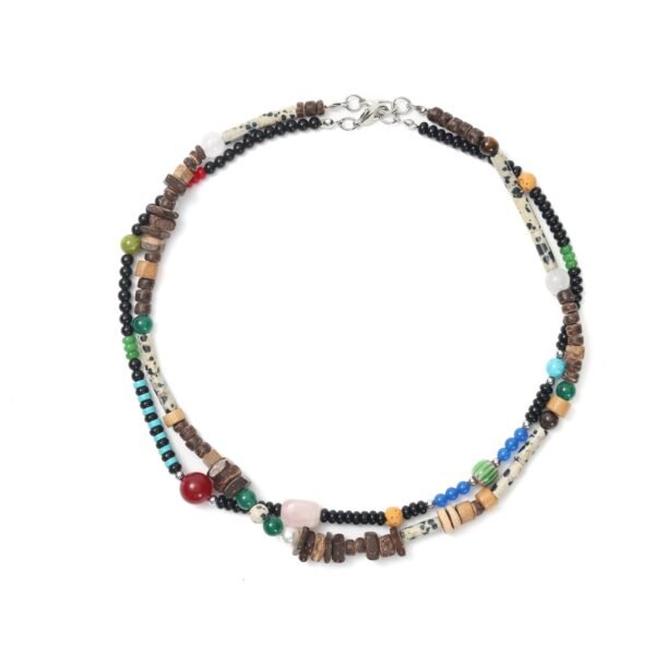 Literary Retro Black & White Contrast Beaded Necklace, Wooden Pendant Designer Choker, Versatile Unisex Summer Vacation Accessory.