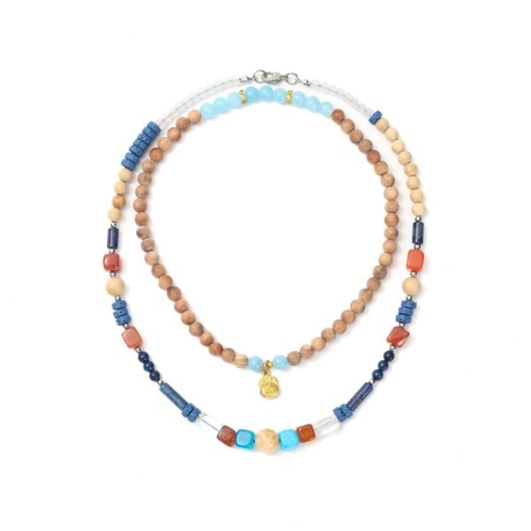 New Blue-Brown Color-Block Handmade Beaded Necklace, Women's Summer Vacation Versatile Choker, Retro Niche Ethnic Accessory.