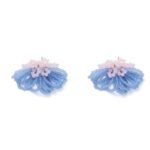 Dopamine Energetic Grass Green Rope Ring Studs, Light Blue Flower Accent Handmade Earrings, Summer Island Outing Versatile Accessory.