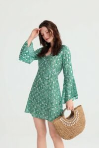 Sage Paisley Mini Dress - Image 4