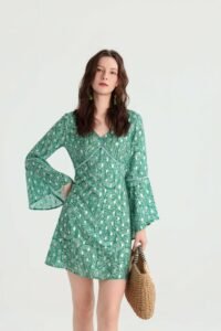 Sage Paisley Mini Dress - Image 3