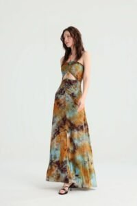 Tie-Dye Strapless Maxi Dress with Gold Beads - Image 4