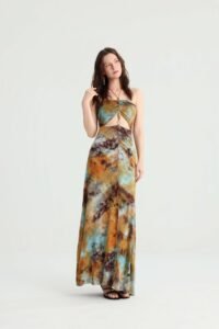 Tie-Dye Strapless Maxi Dress with Gold Beads - Image 5