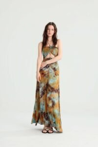 Tie-Dye Strapless Maxi Dress with Gold Beads - Image 6