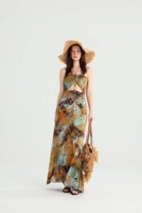 Tie-Dye Strapless Maxi Dress with Gold Beads - Image 7