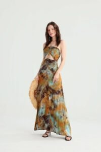 Tie-Dye Strapless Maxi Dress with Gold Beads - Image 8