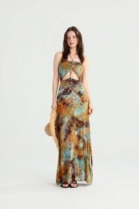 Tie-Dye Strapless Maxi Dress with Gold Beads - Image 9