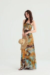 Tie-Dye Strapless Maxi Dress with Gold Beads - Image 10