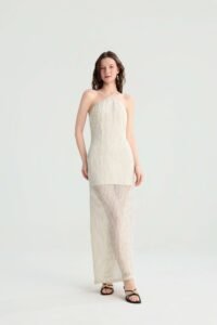 Off-White Knit Maxi Dress with Halter Neck - Image 2