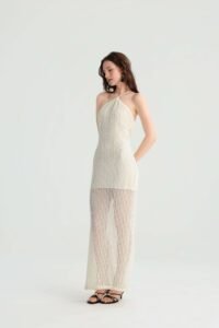 Off-White Knit Maxi Dress with Halter Neck - Image 8