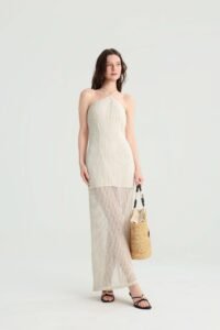 Off-White Knit Maxi Dress with Halter Neck - Image 7