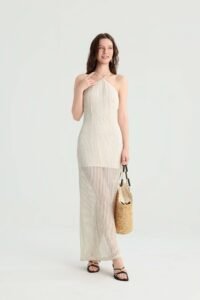 Off-White Knit Maxi Dress with Halter Neck - Image 4