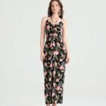 Black Tropical Floral Maxi Dress with Twist Front