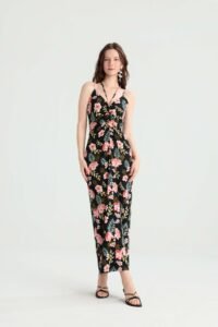 Black Tropical Floral Maxi Dress with Twist Front - Image 4