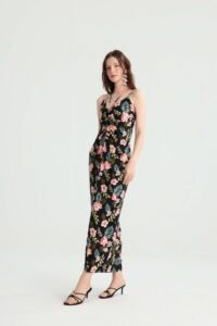 Black Tropical Floral Maxi Dress with Twist Front - Image 5