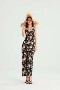 Black Tropical Floral Maxi Dress with Twist Front - Image 6