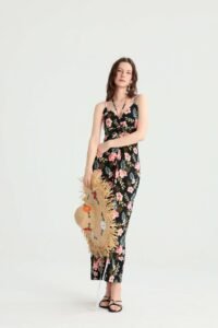 Black Tropical Floral Maxi Dress with Twist Front - Image 7