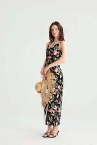 Black Tropical Floral Maxi Dress with Twist Front - Image 8