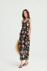 Black Tropical Floral Maxi Dress with Twist Front - Image 9