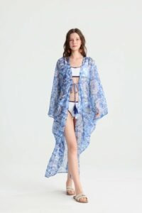 Blue Mandala Beach Kimono Cover-Up - Image 2