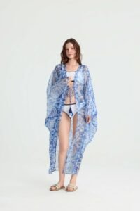 Blue Mandala Beach Kimono Cover-Up