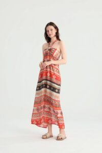 Geometric Print Halter Maxi Dress - Image 2