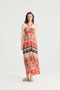 Geometric Print Halter Maxi Dress - Image 4