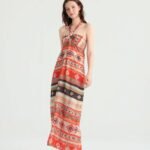 Geometric Print Halter Maxi Dress