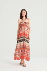 Geometric Print Halter Maxi Dress - Image 6
