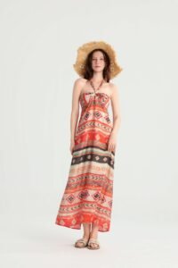 Geometric Print Halter Maxi Dress - Image 8
