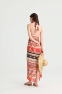 Geometric Print Halter Maxi Dress - Image 9