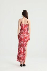 Red Rose Print Maxi Dress with Spaghetti Straps - Image 6