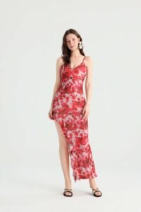 Red Rose Print Maxi Dress with Spaghetti Straps - Image 8