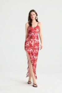 Red Rose Print Maxi Dress with Spaghetti Straps - Image 9
