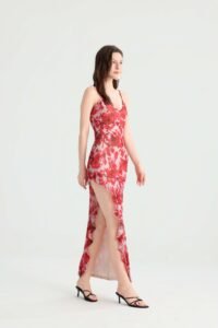 Red Rose Print Maxi Dress with Spaghetti Straps - Image 10
